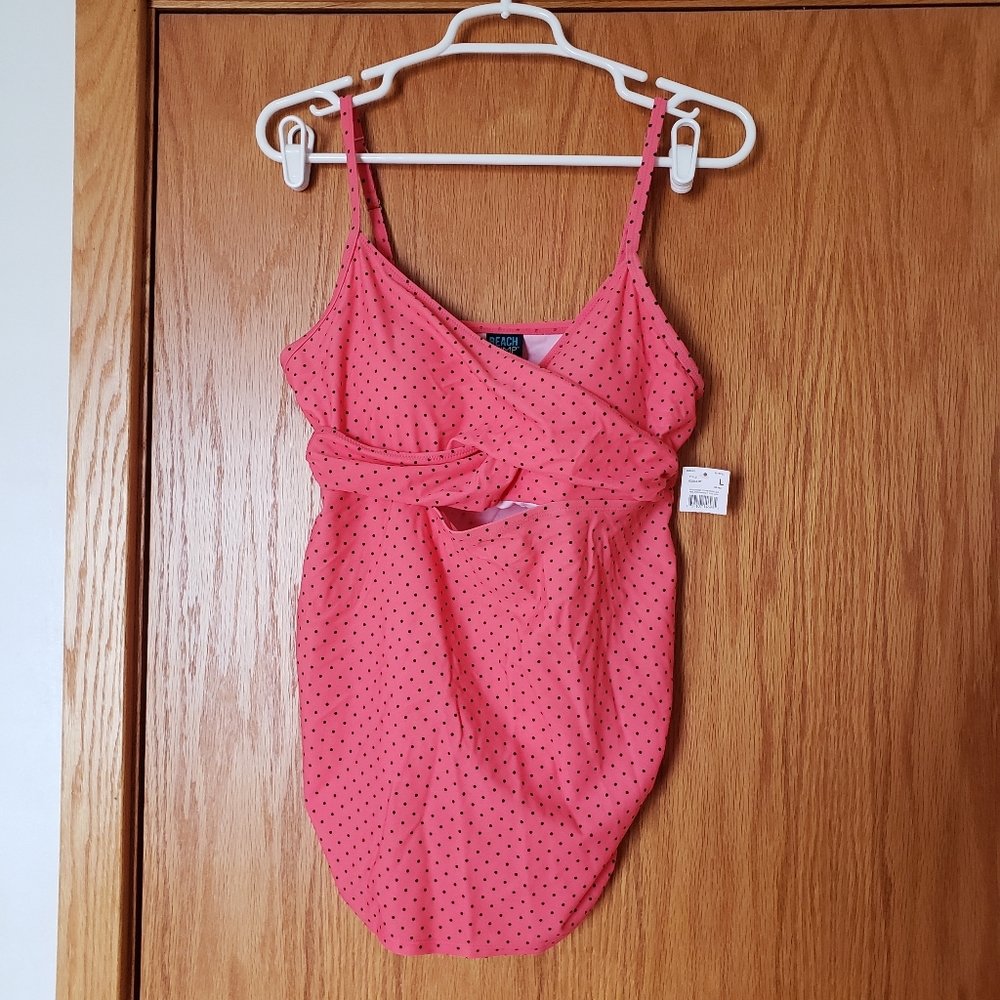 Beach Bump pink and black polka dot tanking top